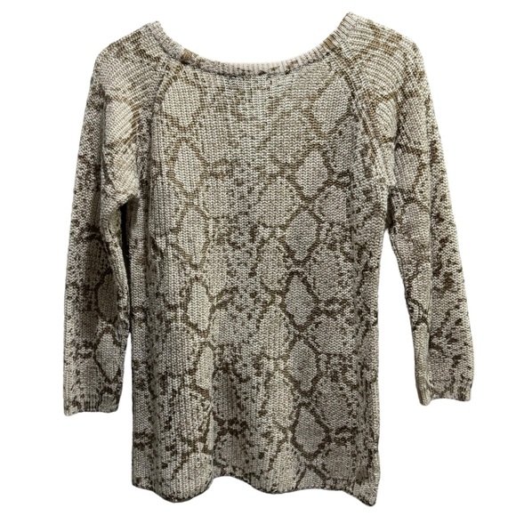 The Limited Gold Foil Snakeskin Print Knit Crew Sweater Long Sleeve Size Medium - Picture 4 of 8